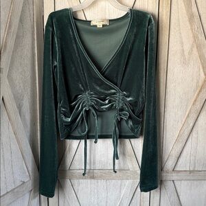 Teal No Comment Velvet Crop Top